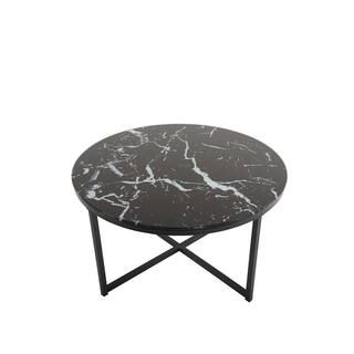 31.5 in. Marble Black Round Cross Legs Tempered Glass Top Coffee Table with Metal Base EC-CTB-421... | The Home Depot