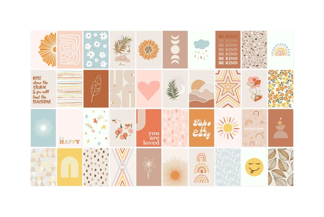 Trendy Colorful Wall Collage Kit, Set of 40 Prints, Teen Bedroom Prints Set, Dorm Room Prints, Pa... | Etsy (US)