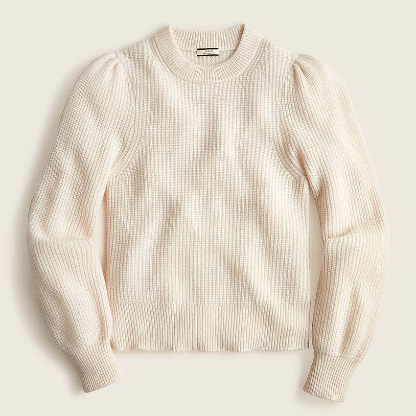 Cashmere puff-sleeve mockneck sweater | J. Crew US