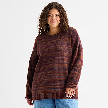 new!a.n.a Plus Womens Crew Neck Long Sleeve Striped Pullover Sweater | JCPenney
