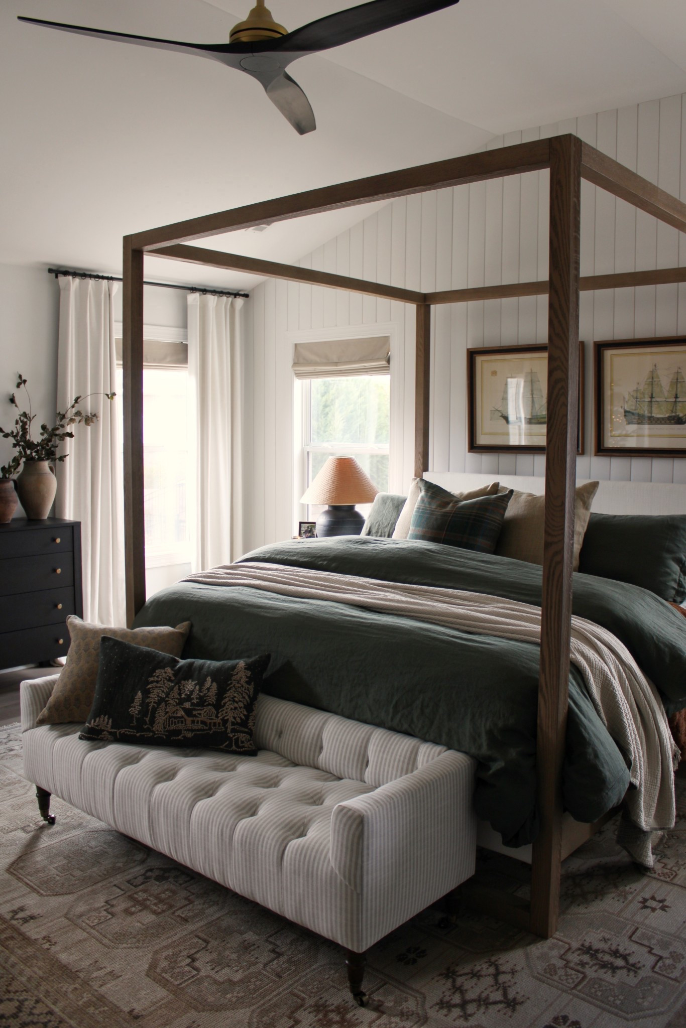 Bedroom views, canopy bed, winter bedding ideas, settee, moody and bright bedroom 

#LTKHome #LTKHoliday