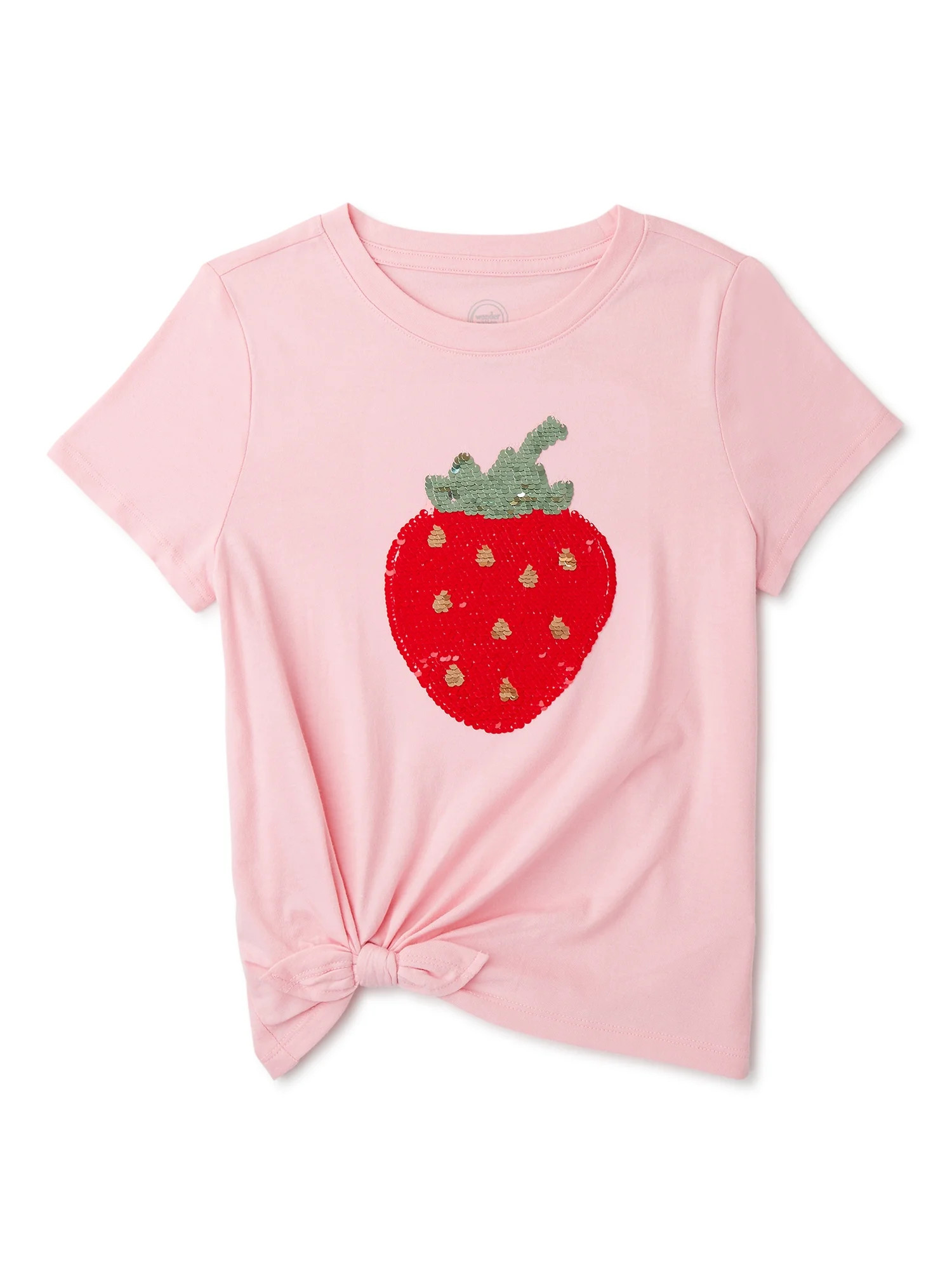 Wonder Nation Girls’ Embroidered T- Shirt with Side Tie, Sizes 4-18 & Plus | Walmart (US)