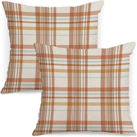Fall Pillow Covers 20x20 Set of 2 Autumn Decorative Throw Pillow Cases Orange Blue Plaids Cushion Covers Faux Linen,Farmhouse,Thanksgiving,Home Décor,Outdoor,Patio,Patch | Walmart (US)
