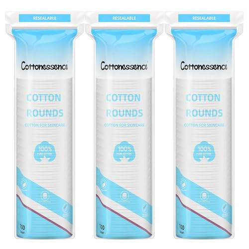 Cotton Rounds for Facial Cleansing and Nail Polish Removal - 100% Pure Cotton, Hypoallergenic Makeup Remover Pads, Lint-Free Multi-Layer Design (100 Count, Pack of 3) | Amazon (US)