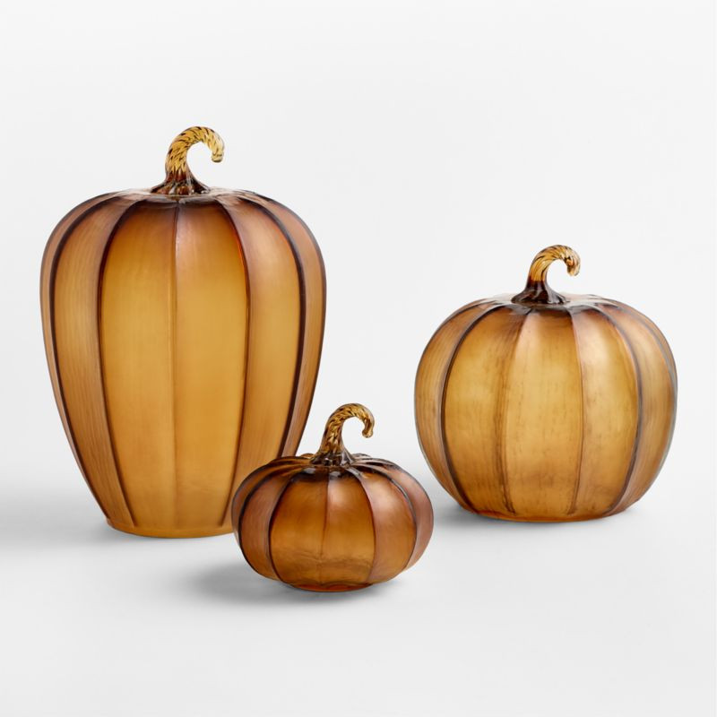Amber Large Glass Pumpkin | Crate & Barrel