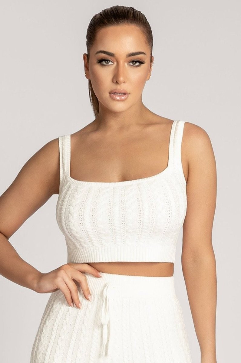 Penelope Cable Knit Crop Top  - Cream | MESHKI US