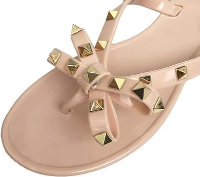 Summer ladies bow slippers rivet style Beach flip-flops | Amazon (US)