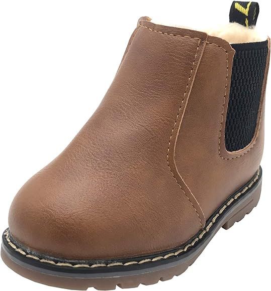 Toddler Girls Chelsea Boots Side Zip Flat Ankle Boots with Elastic Side Tabs | Amazon (US)