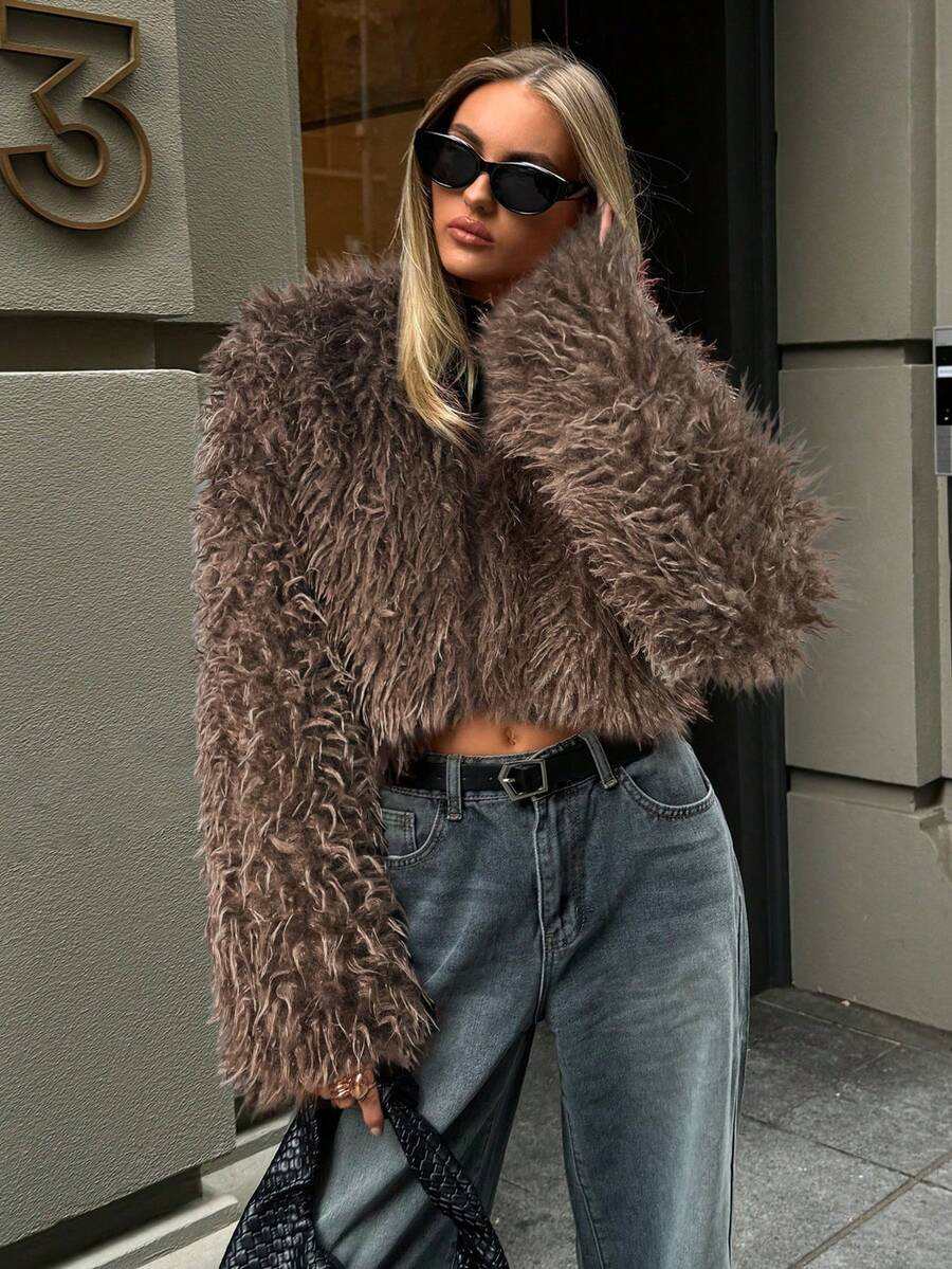 Aloruh Women's Fashionable Sexy Short Faux Fur Coat, Autumn/Winter | SHEIN