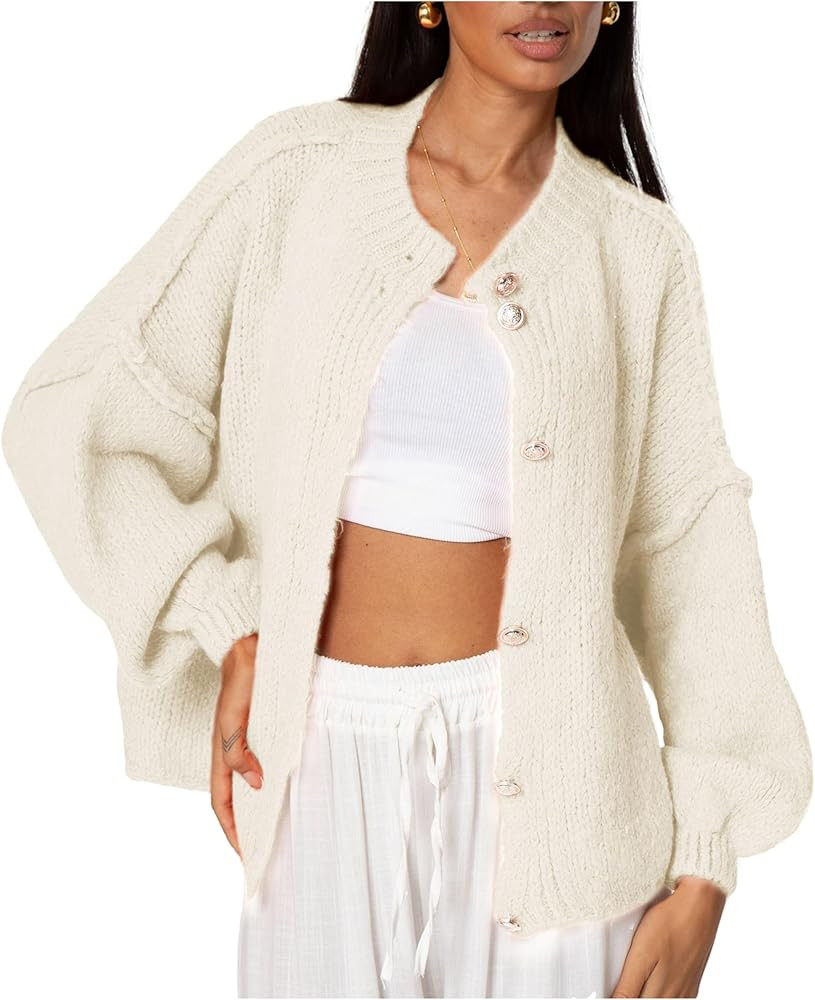 SeekMe Womens Cardigan Sweaters Casual Lightweight Long Sleeve Button Up Knit Oversized 2024 Fall... | Amazon (US)