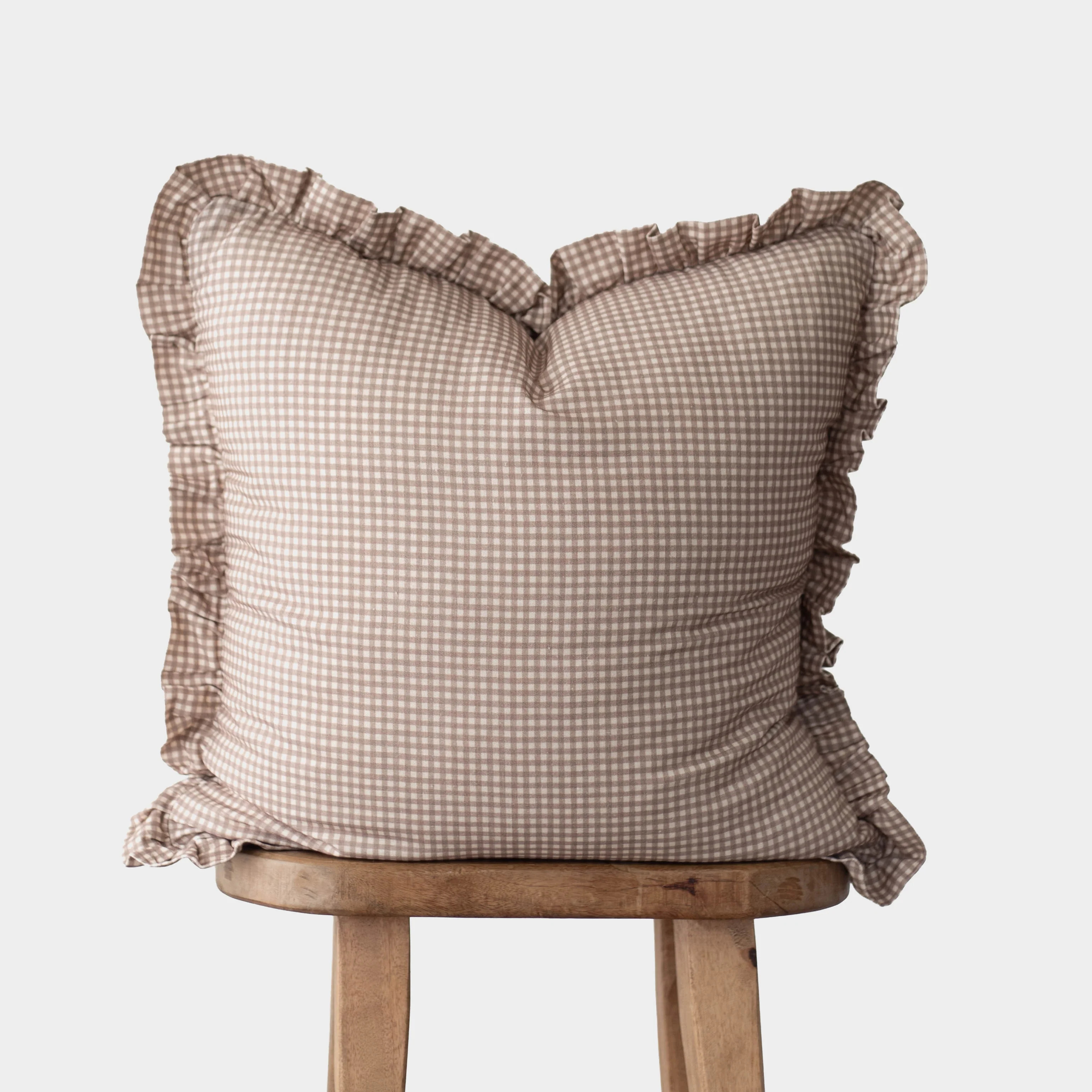 Tan Mini Gingham Ruffle Pillow Cover | Woven Nook | Woven Nook