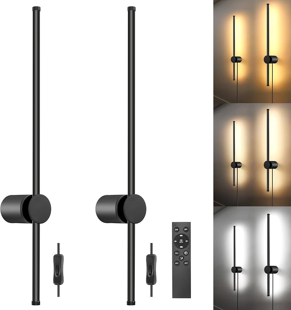 Wall Sconces Set of Two with Remote, Stepless Colors 3000K-6500K & Stepless Dimming, Hardwire or ... | Amazon (US)