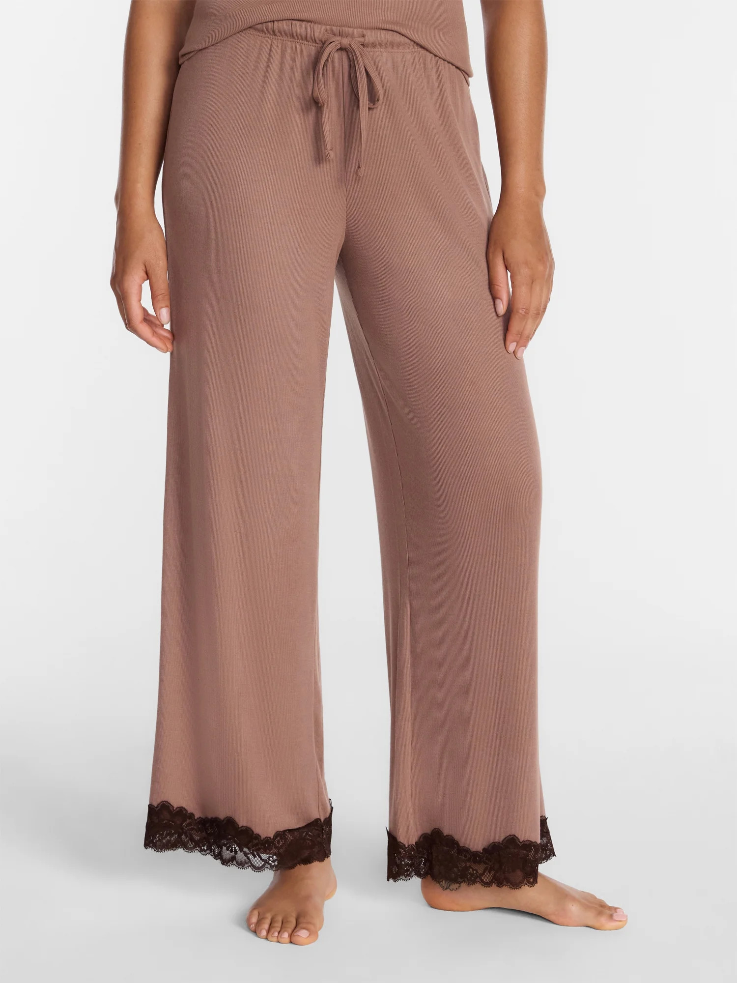 Joyspun Women’s Lace Trim Ribbed Pants, 30'' Inseam, Sizes XS-3X | Walmart (US)