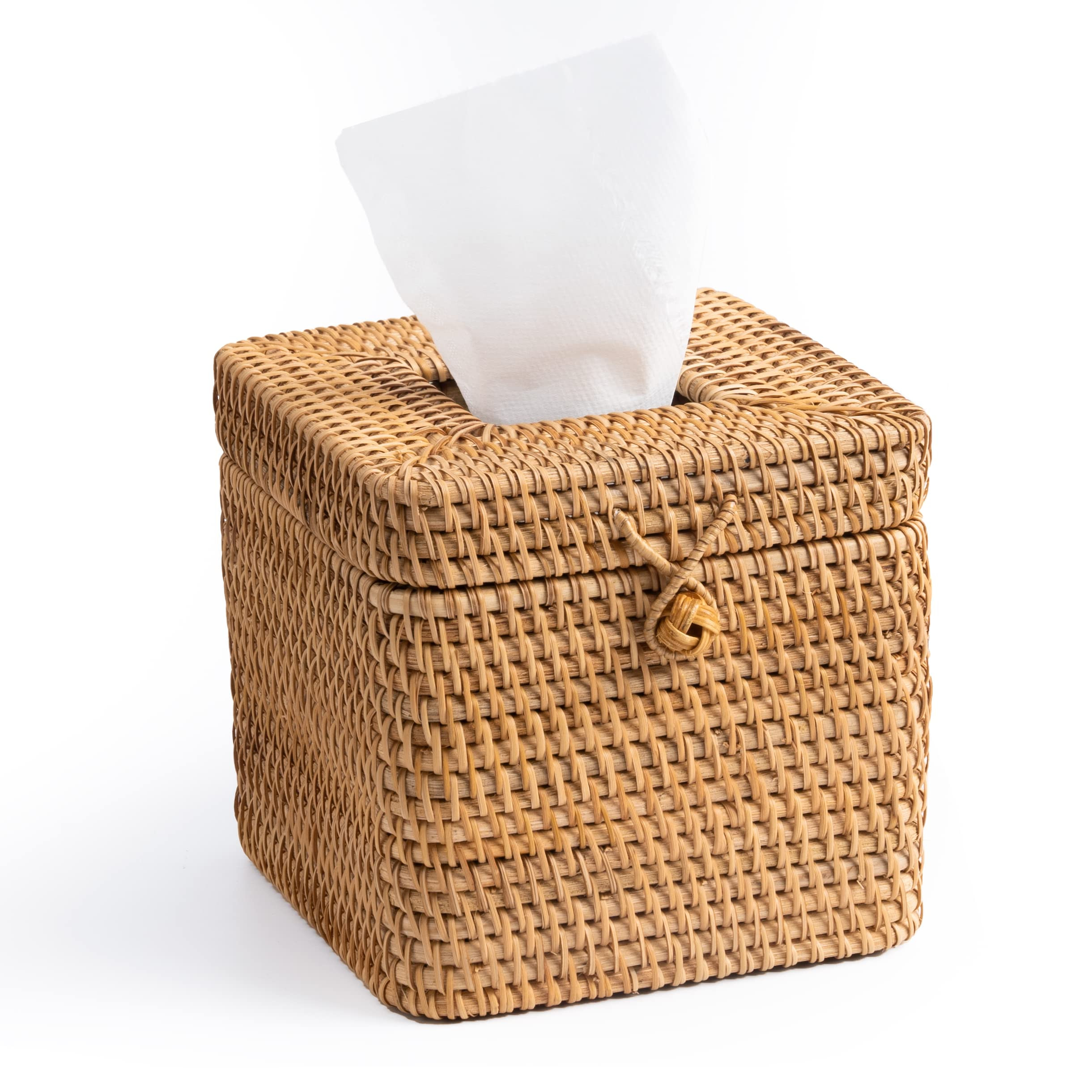 Rattan Square Tissue Box Cover- 5.7" x 5.7" x 5"-Decorative Woven Facial Tissue Holder with Hinge... | Amazon (US)