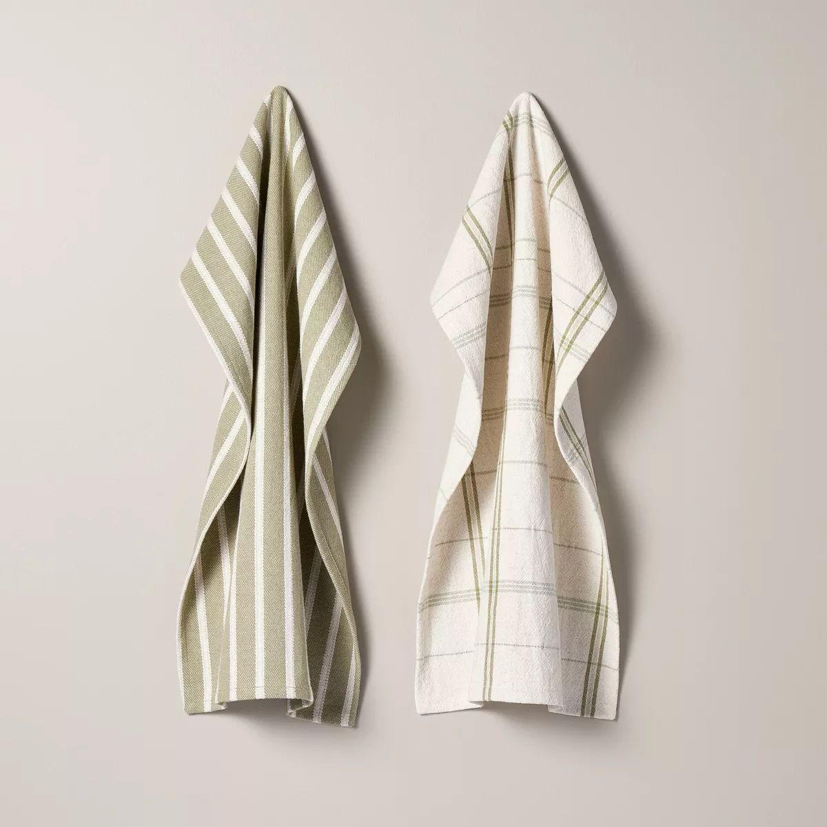 2ct Plaid & Stripe Kitchen Towels Green/Natural - Hearth & Hand™ with Magnolia | Target