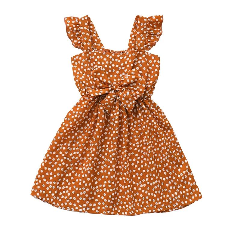 4T Kids Baby Girl Dresses Ruffle Strap Dress Baby Girl Floral Dress Girls Sleeveless Dresses Brow... | Walmart (US)