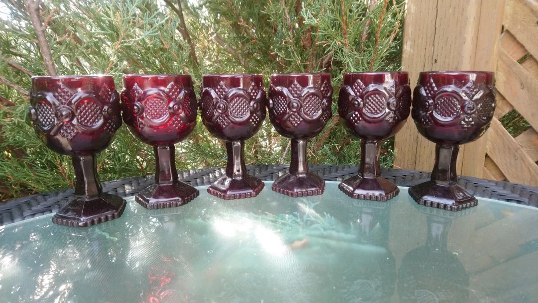 Set Of Six Dark Ruby Red Cape Cod Series Wine Glasses, Avon Discontinued 1975-1992, Red Glassware... | Etsy (US)