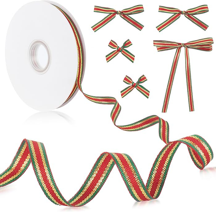 Christmas Ribbon for Crafts 71 Yard Red Green Gold Striped Fabric Thin Ribbon Wrapping Decoration... | Amazon (US)