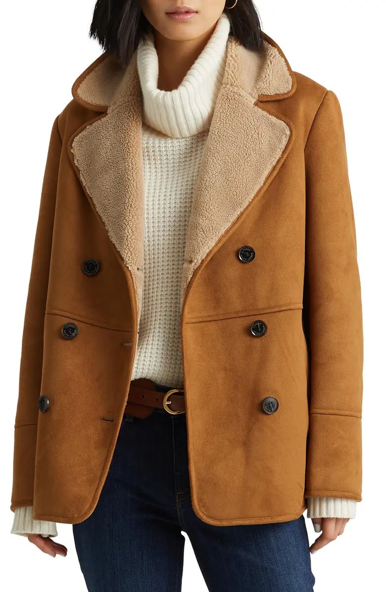 Double Breasted Faux Shearling Coat | Nordstrom