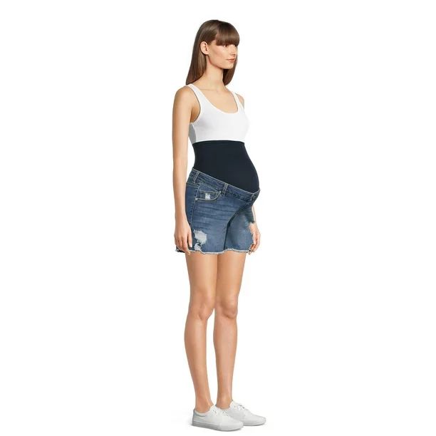Time and Tru Women's Maternity Destructed Denim Shorts | Walmart (US)