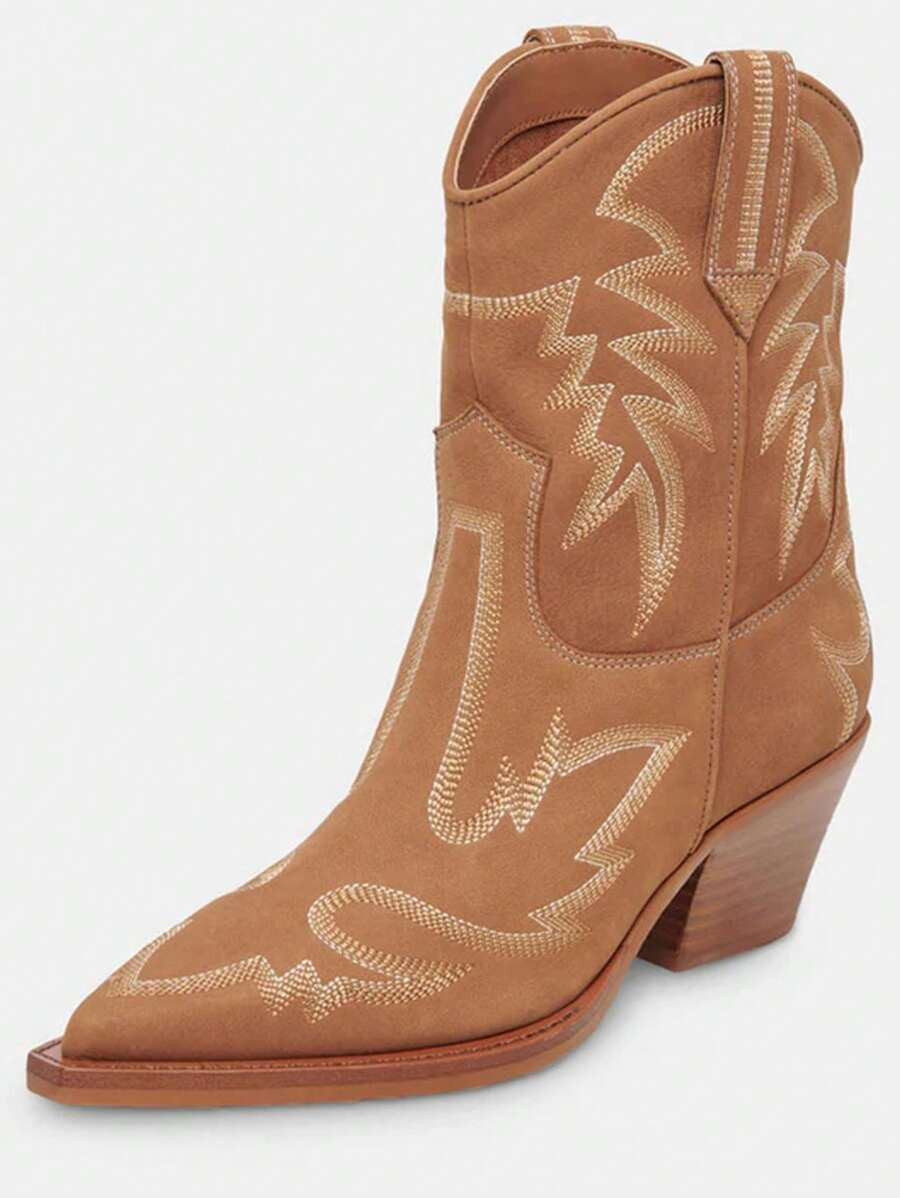 Womens Cowgirl Boots Wide Calf Cowboy Boots Mid-Calf Pointed Toe Low Block Heel Embroidered Cowgi... | SHEIN