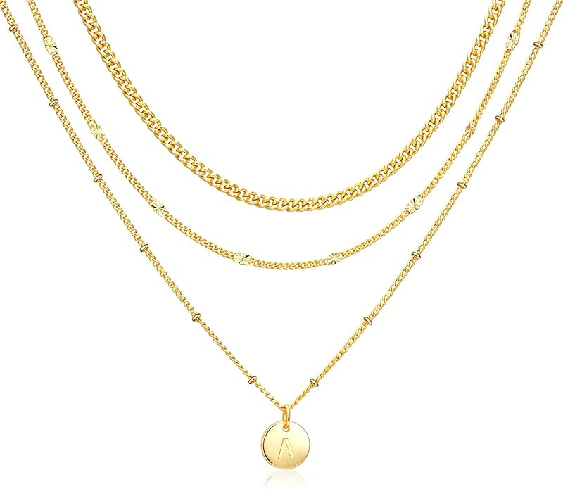 Necklaces for Women, 3PCS Layered Initial Necklaces 14K Gold Plated/Sterling Silver Stack Cuban L... | Amazon (US)