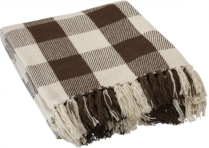 Brown & White Buffalo Check Woven Cotton Throw Blanket 50 Inch x 60 Inch | Amazon (US)