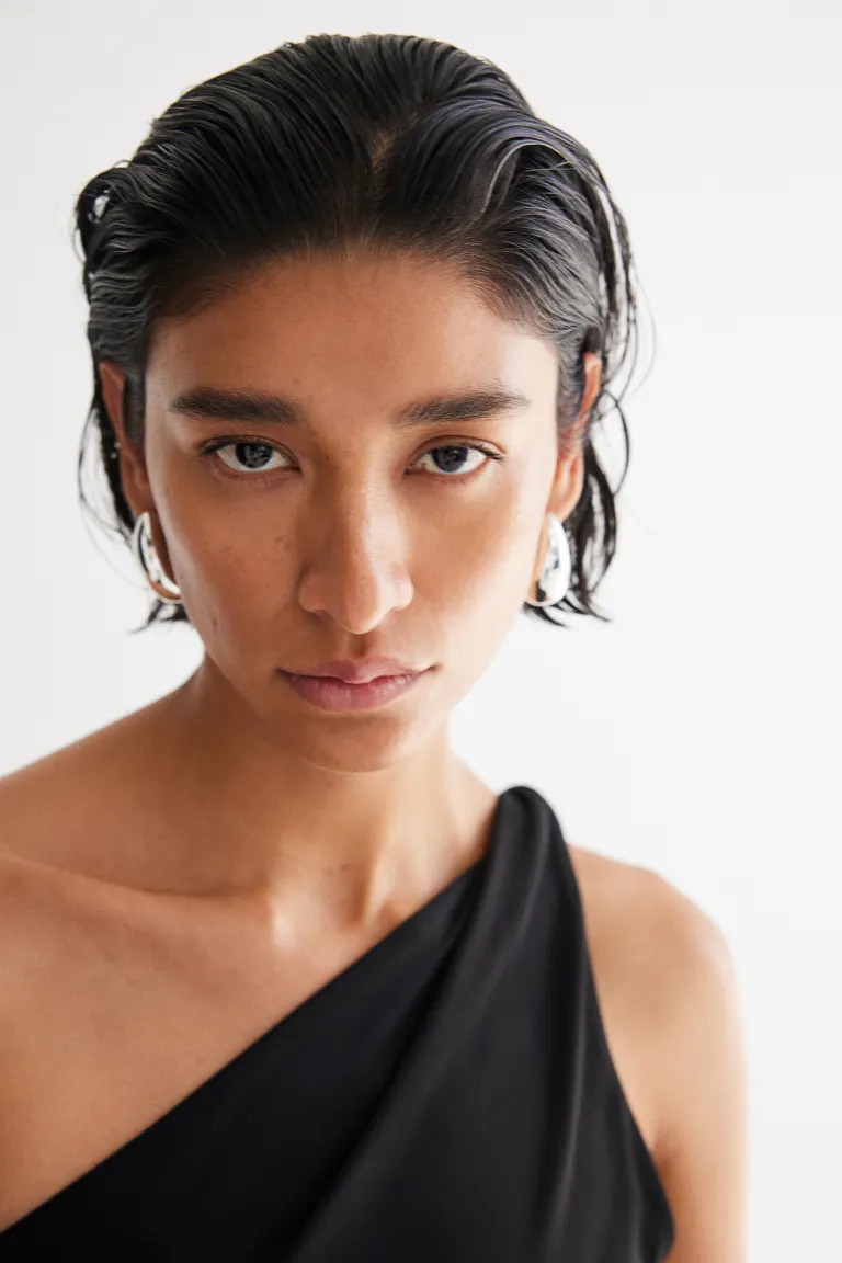 Jersey One-shoulder Dress - Asymmetric Neckline - Midi - Black - Ladies | H&M CA | H&M (US + CA)