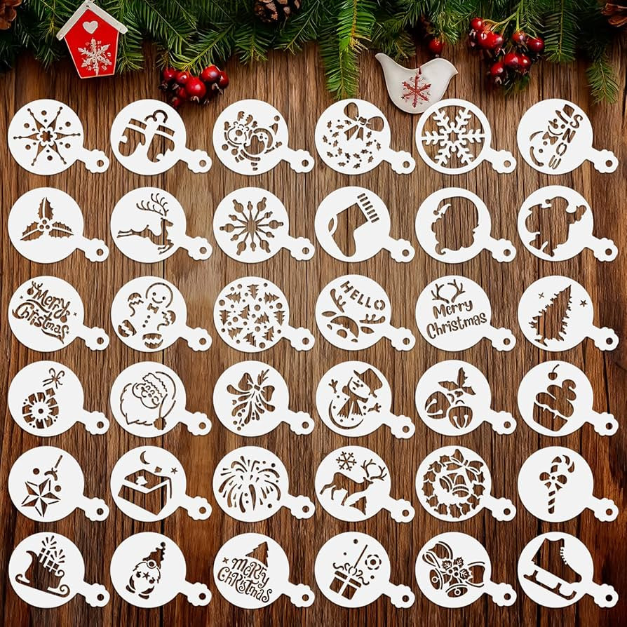 36 Pcs Holiday Cookie Stencils, Reusable Christmas Tree & Snowflake Stencil Templates for Baking,... | Amazon (US)