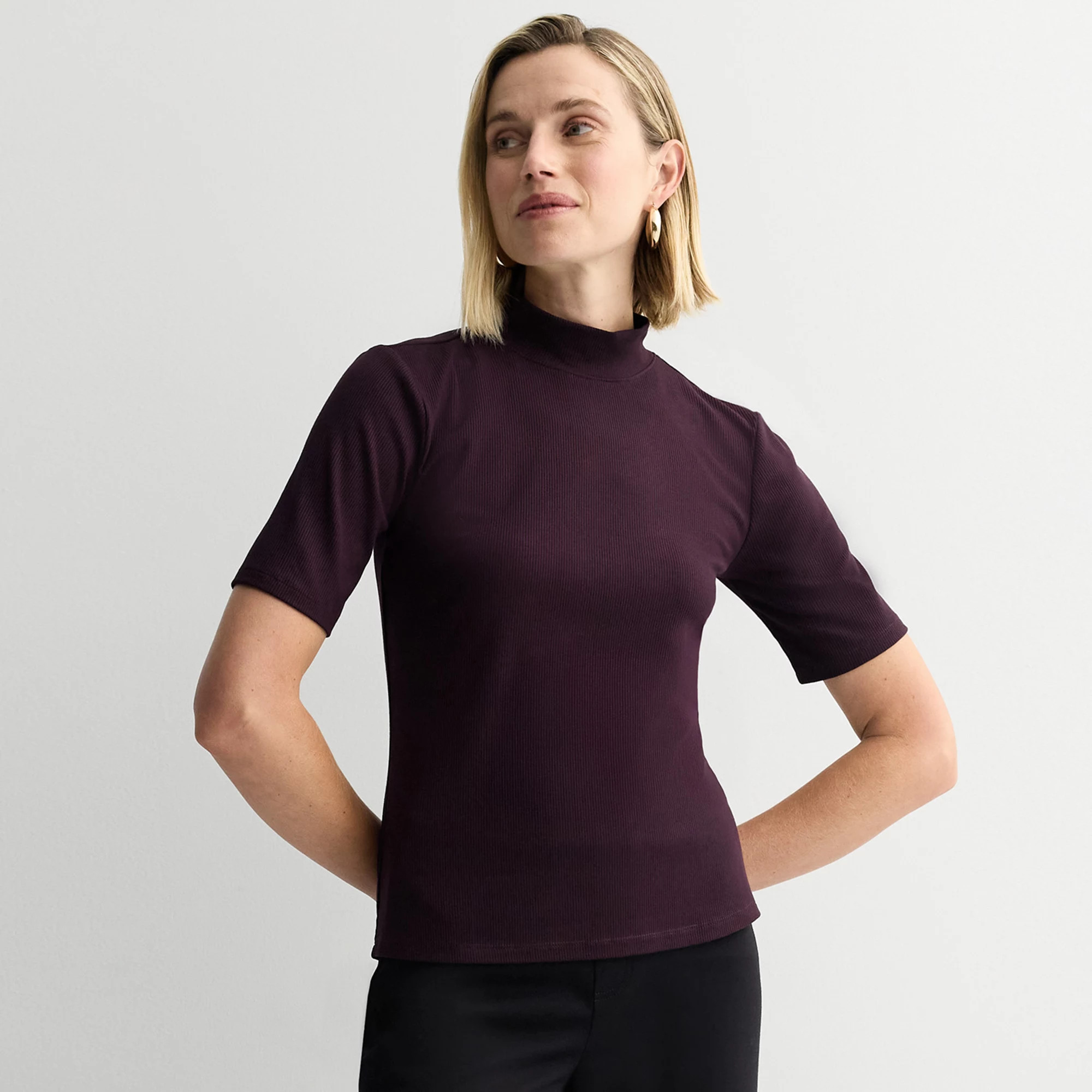 Women's Nine West Fitted Elbow Sleeve Mockneck T-Shirt | Kohl's