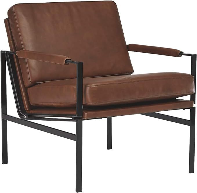 Signature Design by Ashley Puckman Mid-Century Modern Leather Accent Chair, Brown | Amazon (US)