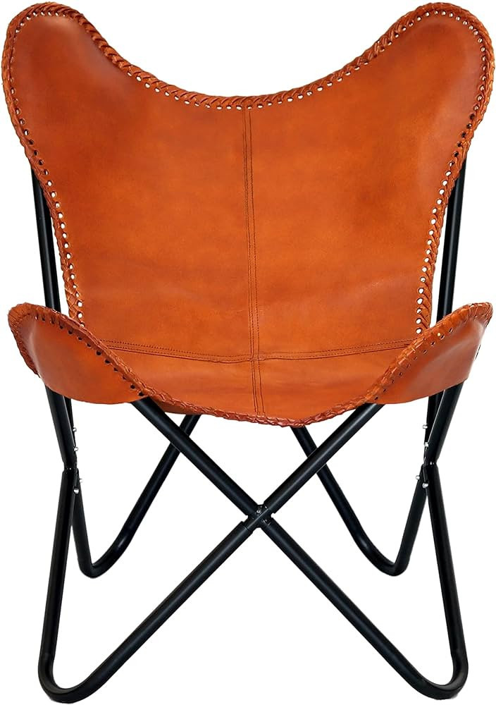 Brown Vintage Leather Arm Butterfly Chair Genuine Leather Home Décor Chair | Handmade Chair (wit... | Amazon (US)