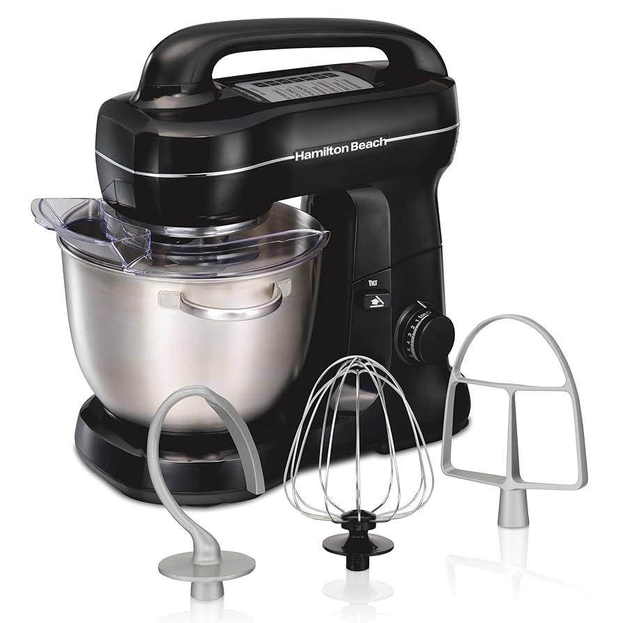 Hamilton Beach Electric Stand Mixer, 4 Quarts, Dough Hook, Flat Beater Attachments, Splash Guard ... | Amazon (US)