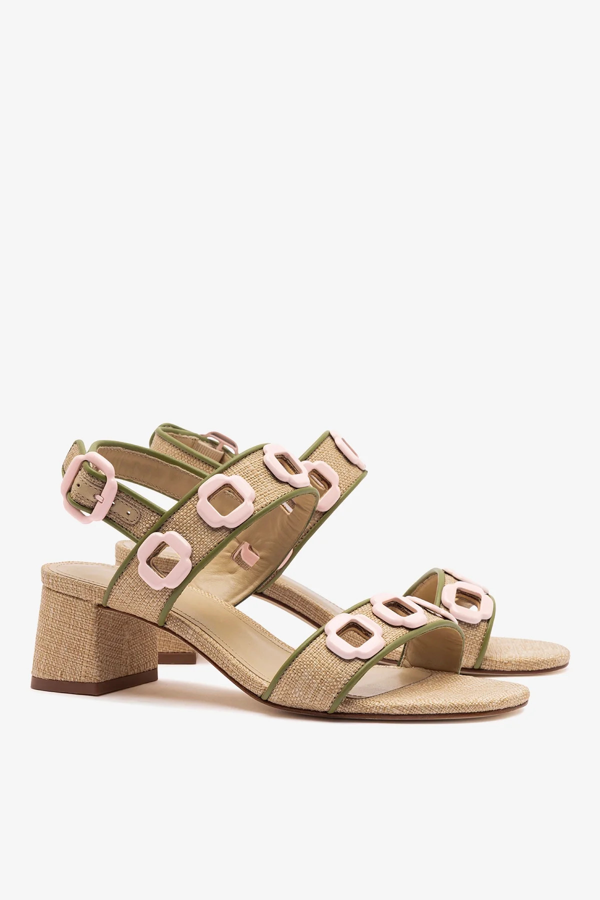 Milan Sandal In Beige Raffia and Seaweed Leather | Larroude