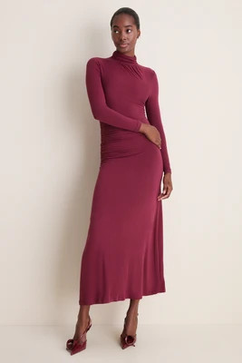 Wine High-Neck Long Sleeve Maxi Dress | Tuckernuck (US)