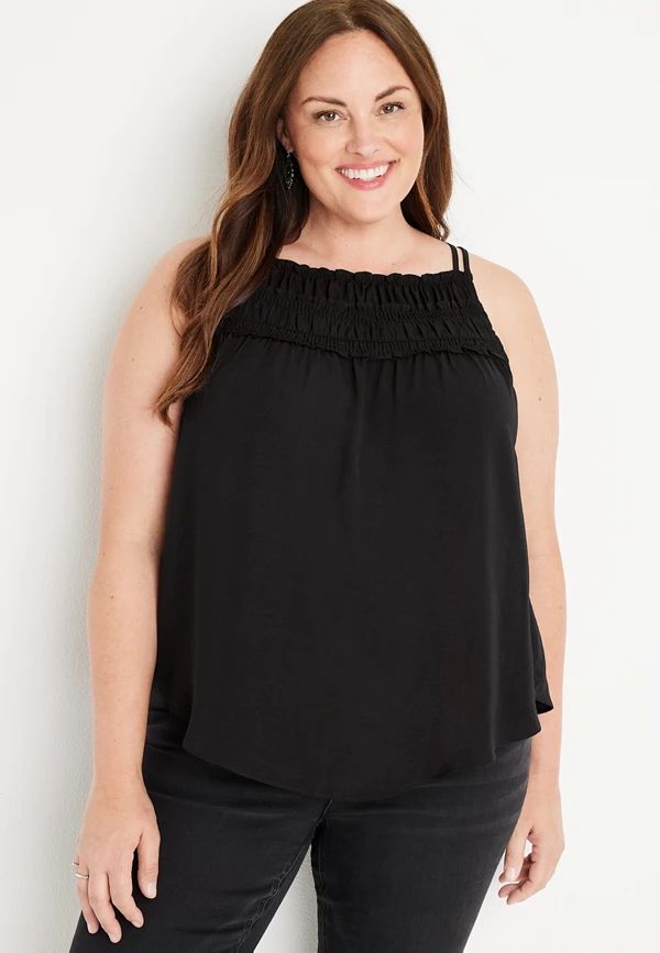 Plus Size Solid Ruffle High Neck Tank | Maurices