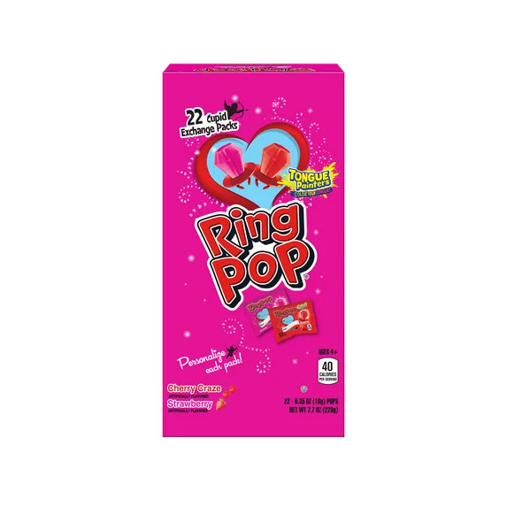 Ring Pop, Valentine Lollipops, Cherry Craze and Strawberry, Sucker Candy, 7.7 oz, 22 Count | Walmart (US)