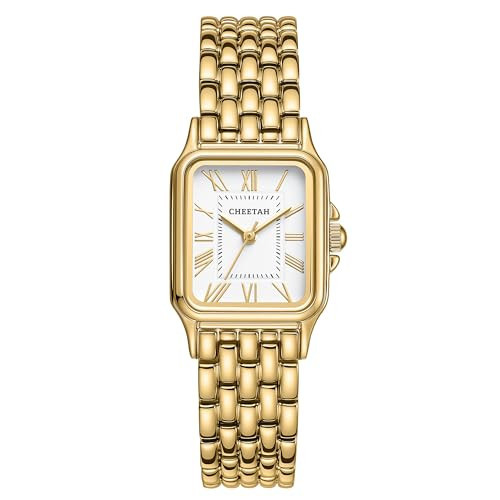 CHEETAH Gold Watches for Women with Vintage Rectangular Case,26mm Case Diameter,Gold Roman Numerals,Metal Steel Band,3ATM Waterproof | Amazon (US)