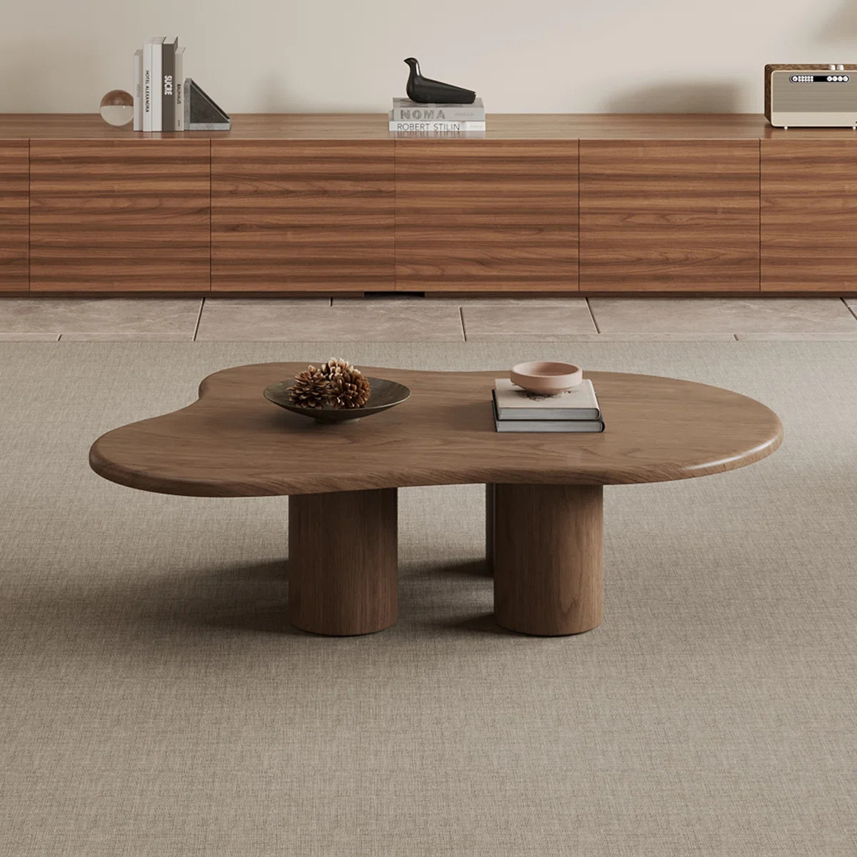 Irregular Cloud-shaped Coffee Table With 4 Cylindrical Legs, Walnut Finish | Wayfair North America