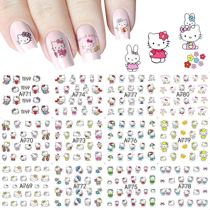 SANTA Cute Kawaii Hello Kit-ty Cartoon Nail Stickers Self-Adhesive Nail Decals for Women Girls Ki... | Amazon (US)