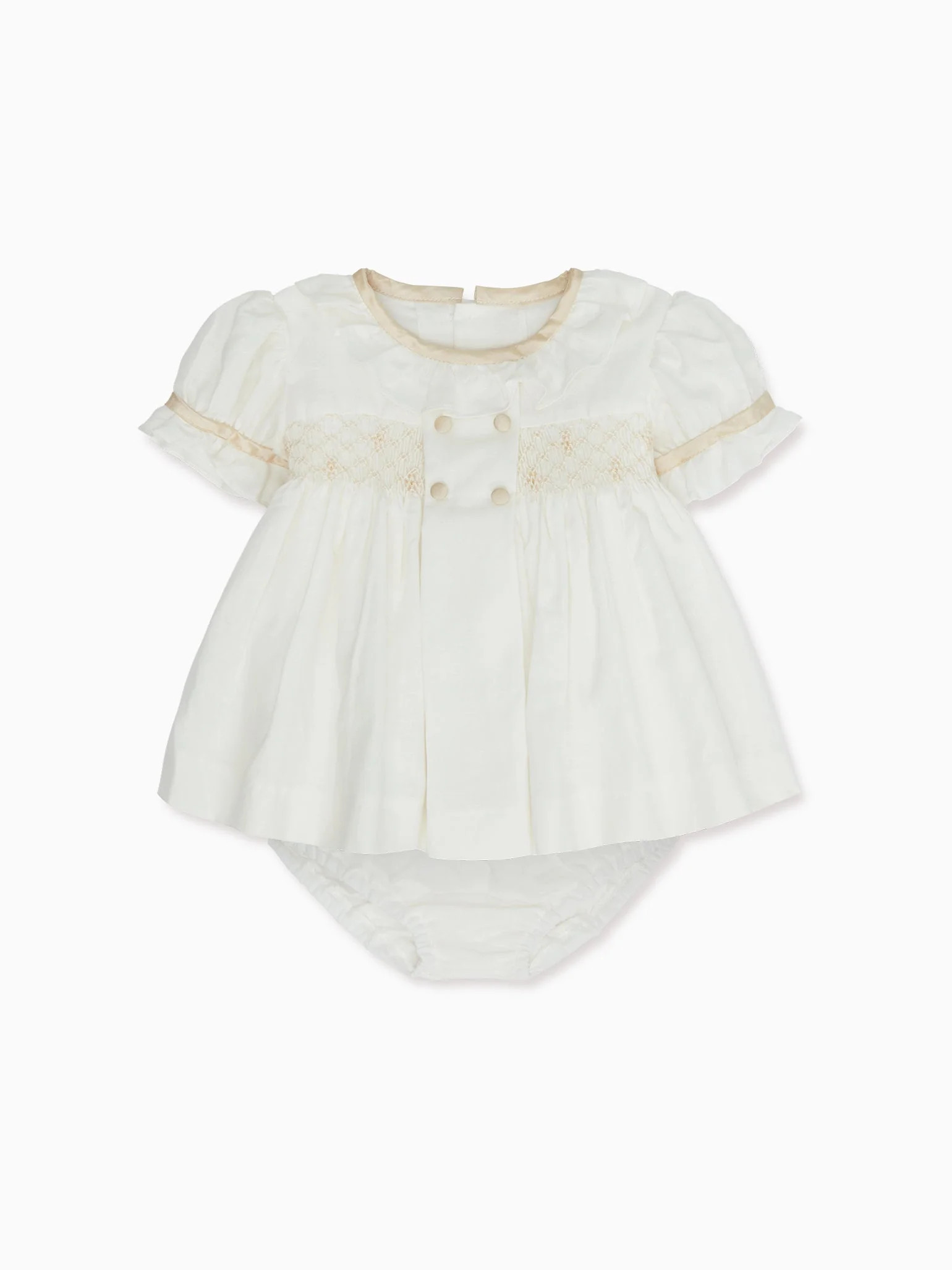 Ivory Santina Smock Ceremony Baby Girl Set | La Coqueta (US)