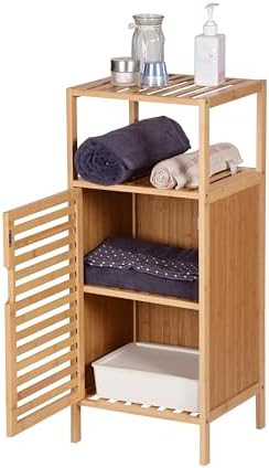 Armário de Bambu Independente para Banheiro e Lavanderia com Porta Única e Prateleira, Armário... | Amazon (BR)