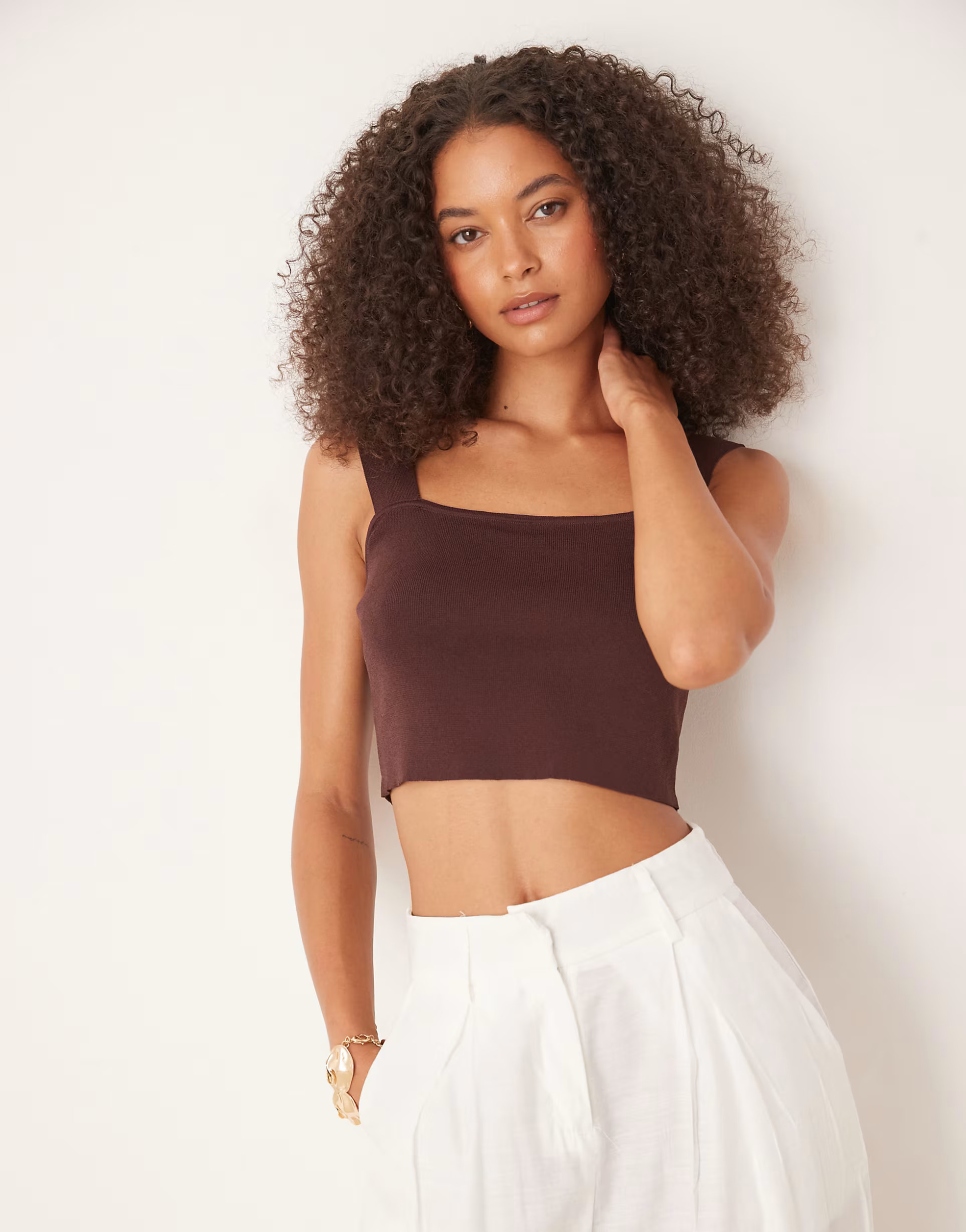 Narrated Square neck crop top in chocolate brown | ASOS | ASOS (Global)