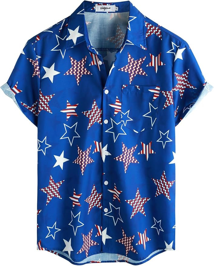 VATPAVE Mens Hawaiian Shirts 4th of July Casual Button Down Short Sleeve Summer Tropical Shirts | Amazon (US)