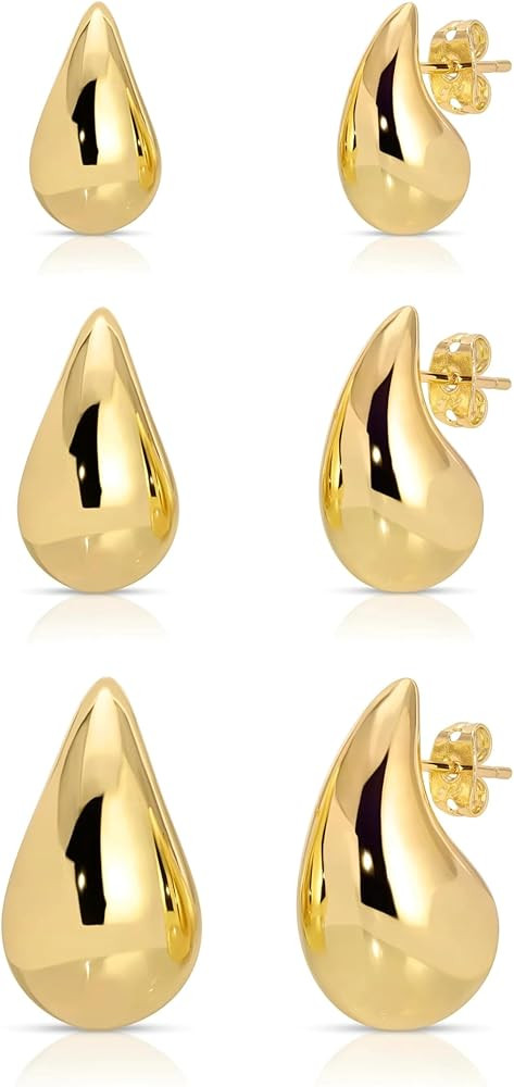Small Teardrop Gold Chunky Earrings for Women,Thick Gold Plated Hoop Hypoallergenic Water Drop Ea... | Amazon (US)
