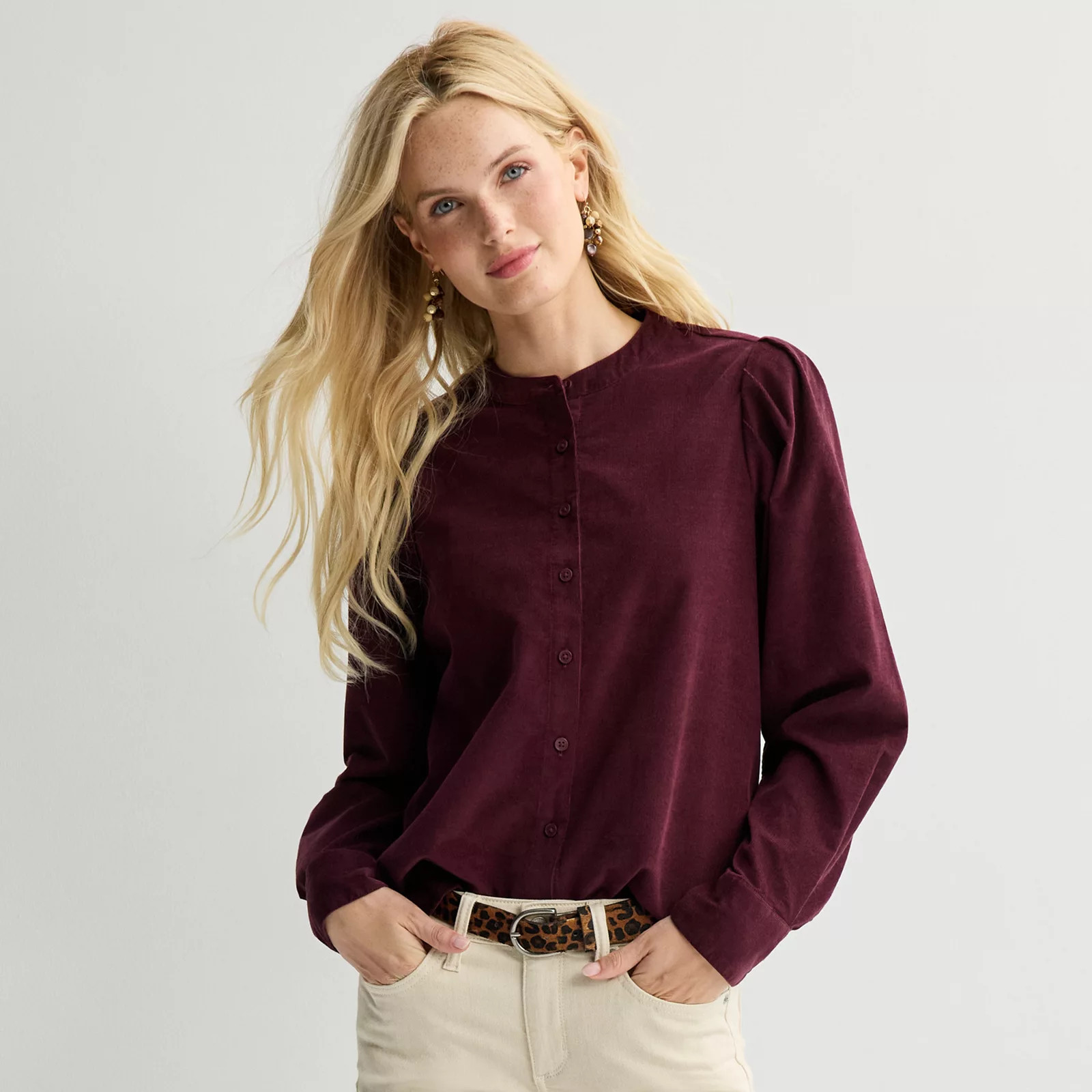 Women's Sonoma Goods For Life® Corduroy Blouse, Size: XS, Red Merlot | Kohl's