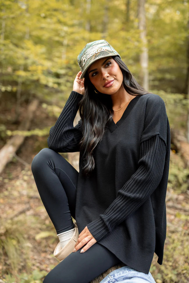 Mariah Black Relaxed Long Sleeve Pullover Tunic | Pink Lily