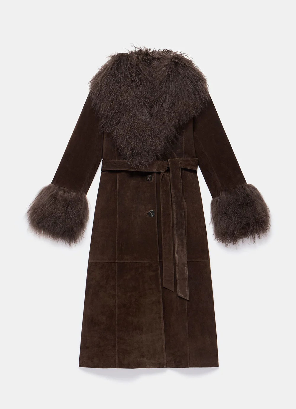 Brown Suede Fur Trim Coat | Mint Velvet