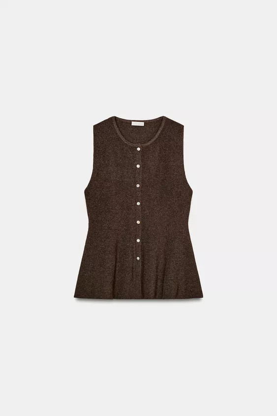 RIB PEPLUM BUTTON TOP | Zara US