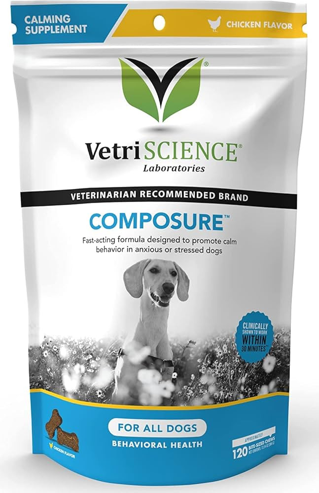 VetriScience Laboratories Composure, Calming Support for Dogs, 120 Bite Sized Chews | Amazon (US)